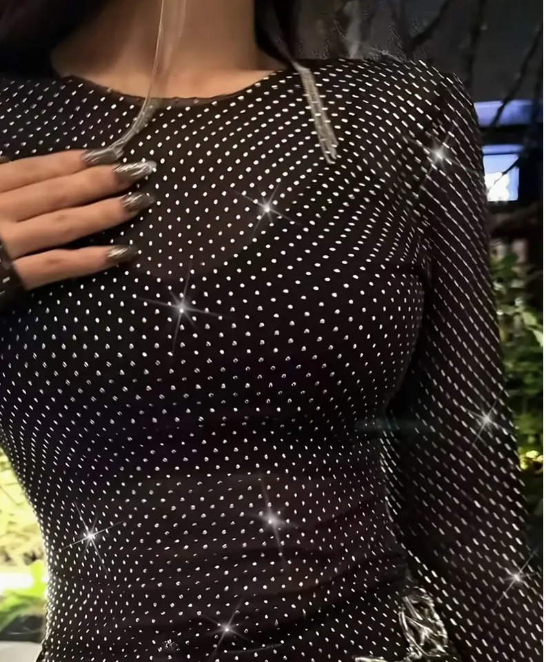 MESH CREW NECK SHINY