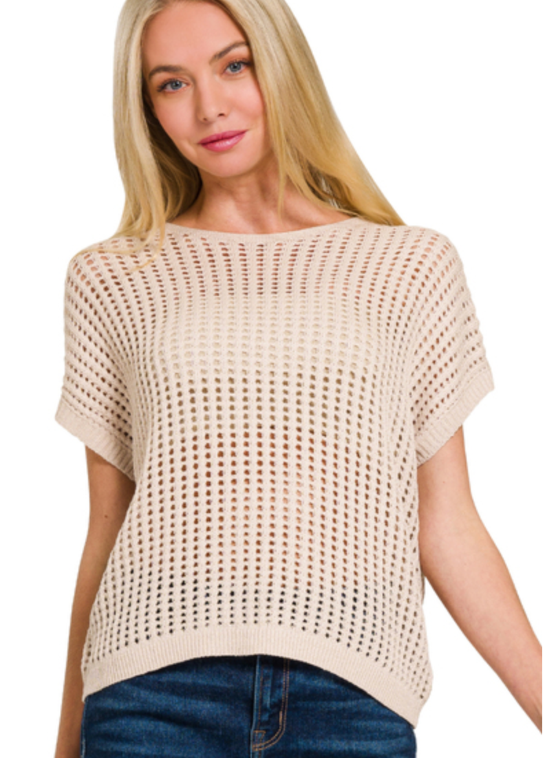 CROCHET KNIT SHEER SWEATER