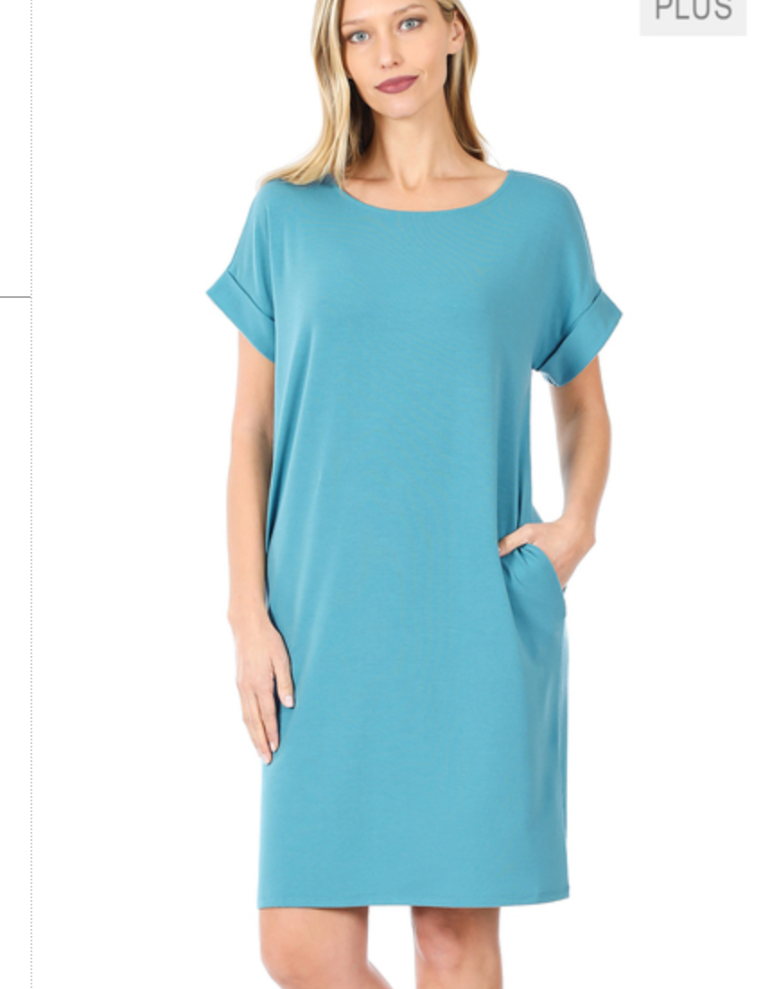 ROLLED S/SLV RDNK DRESS