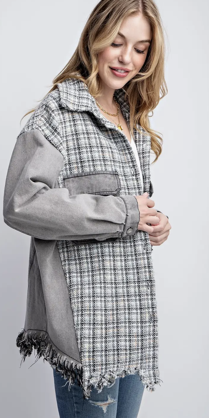 TWEED MIXED DENIM SHACKET
