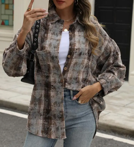 PLAID SHACKET CHCK'D RIPPED