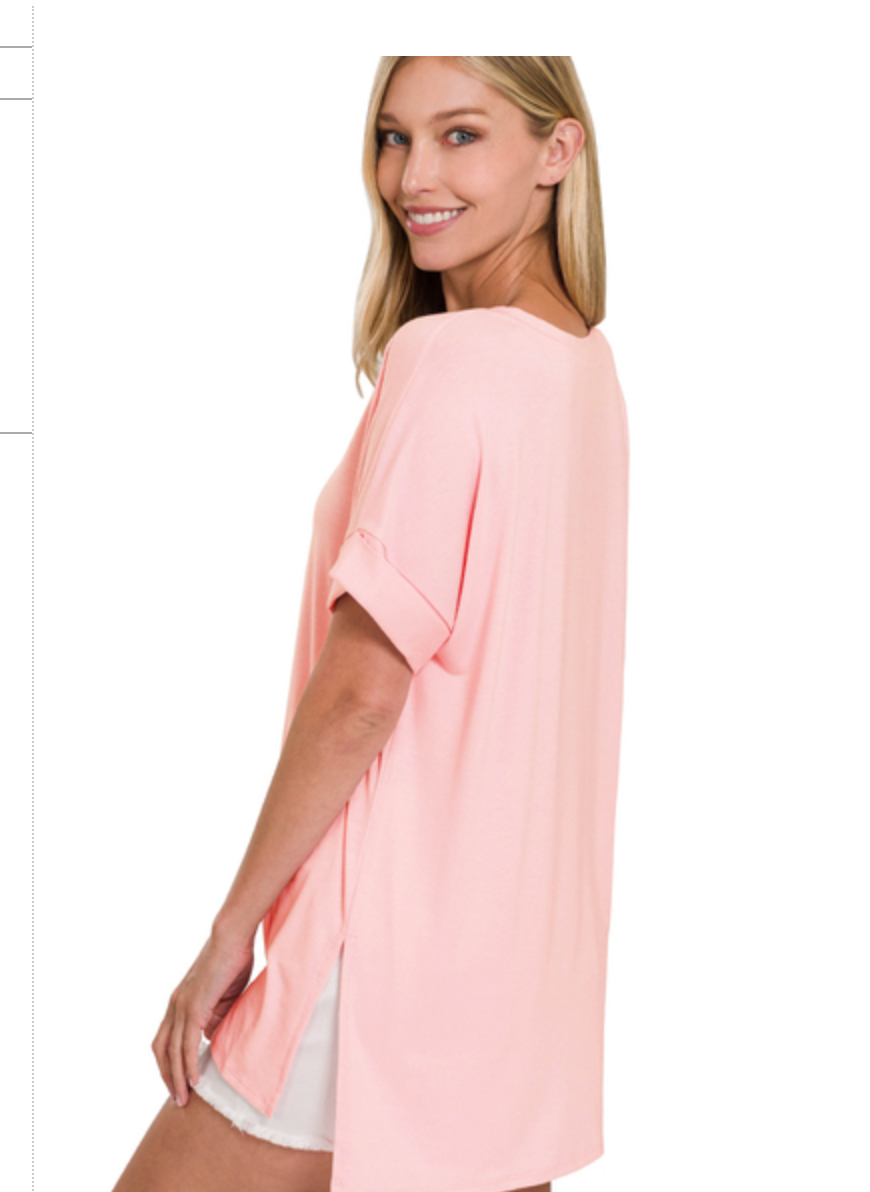 ROLLED SLV V-NECKHI-LO HEM