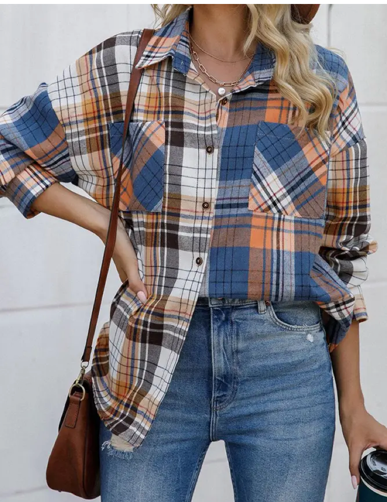 BUTTON PLAID POCKET