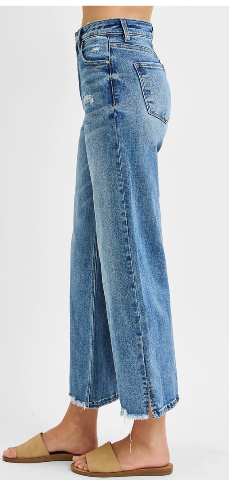 HR SIDE SLIT FRAYED WIDE HEM