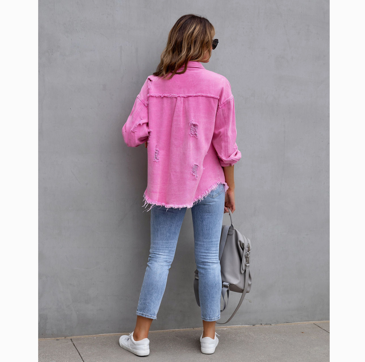 DENIM JACKET DISTRESSED TOP