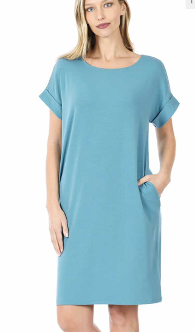 ROLLED S/SLV RDNK DRESS
