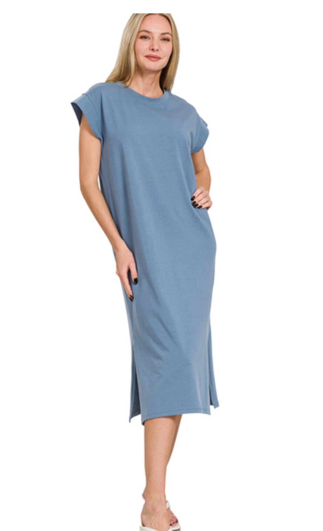 RD NECK S/SLV MIDI DRESS