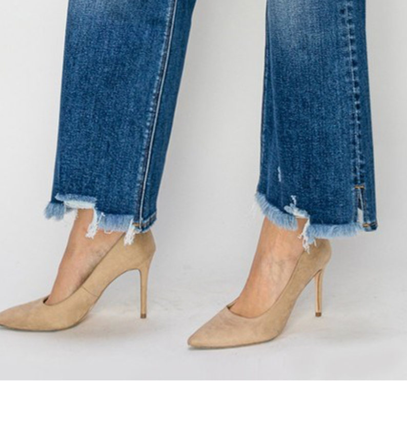 HR SIDE SLIT FRAYED WIDE HEM