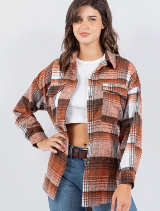 SOFT BRSH PLAID SHACKET