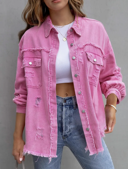 DENIM JACKET DISTRESSED TOP