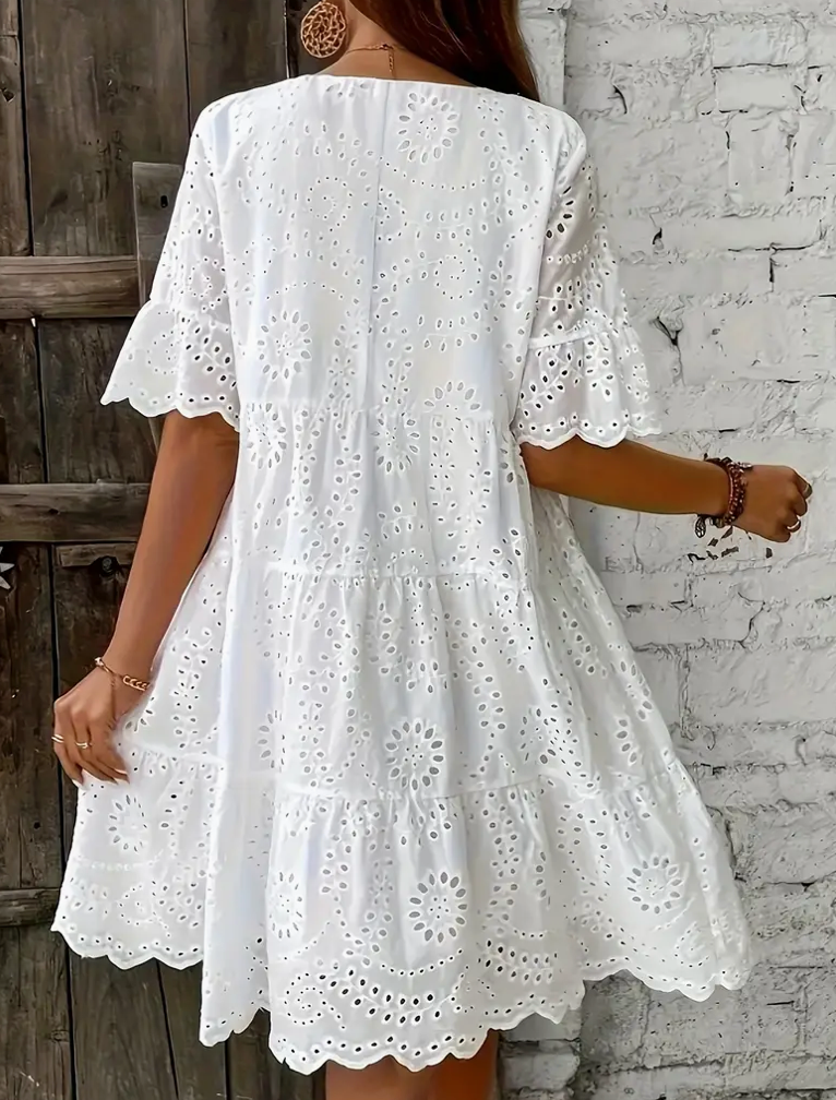 EYELET MIDI DRESS