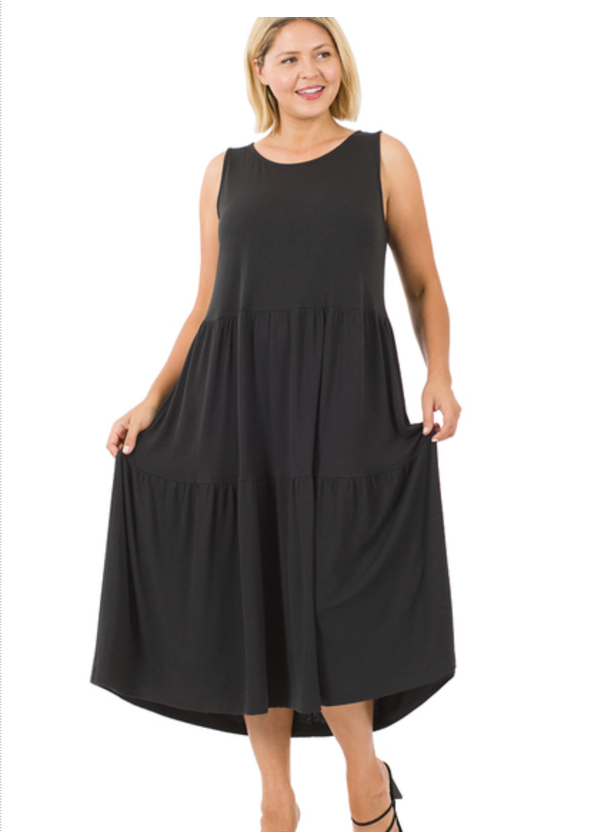 SLVLSS TIERED MIDI DRESS