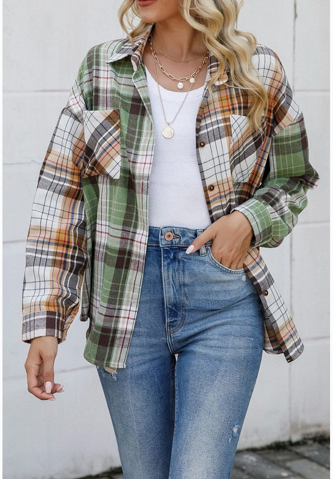 BUTTON PLAID POCKET