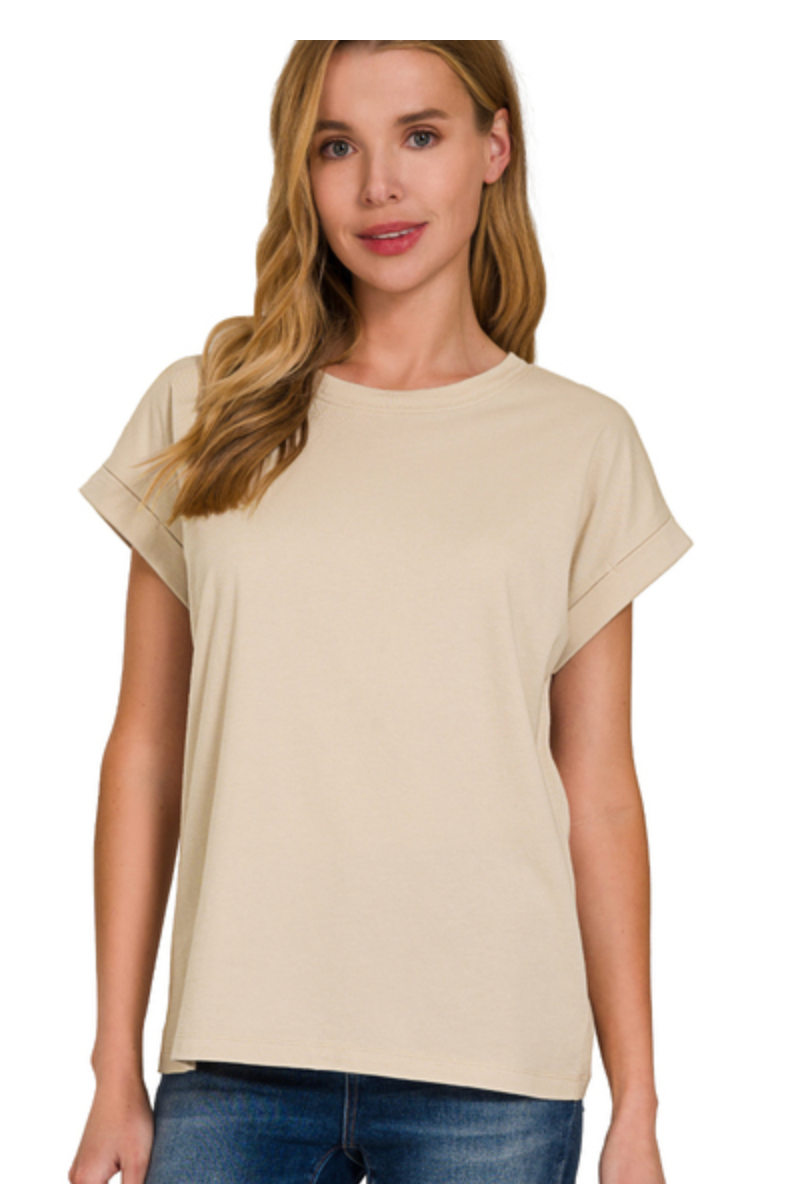 COTTON FOLDED S/SLV TEE