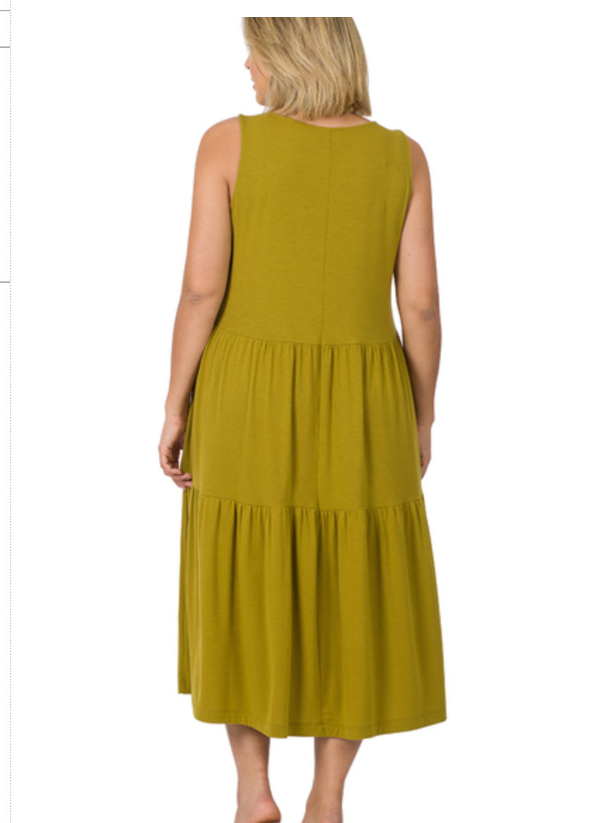 SLVLSS TIERED MIDI DRESS