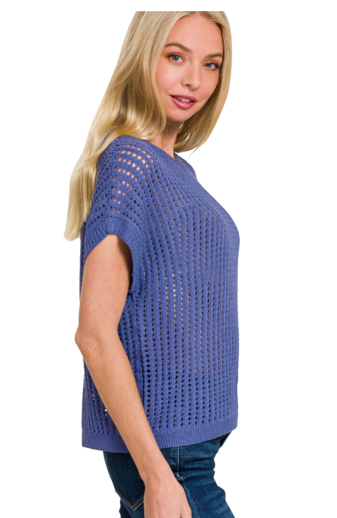 CROCHET KNIT SHEER SWEATER