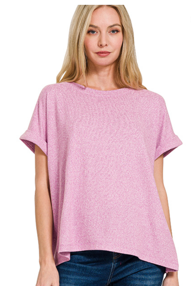 SOFT MELANGE HACCI S/SLV RD NK TOP