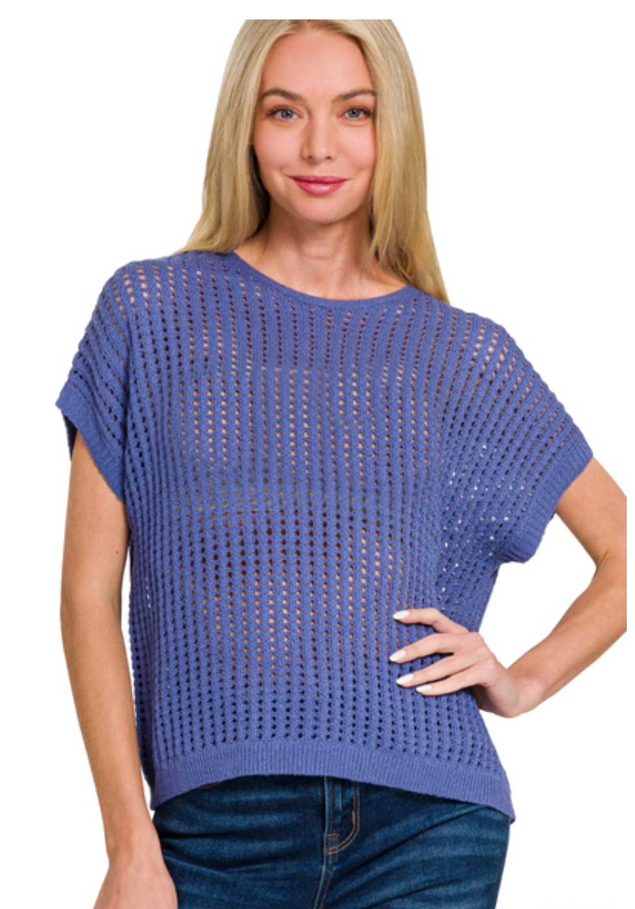 CROCHET KNIT SHEER SWEATER