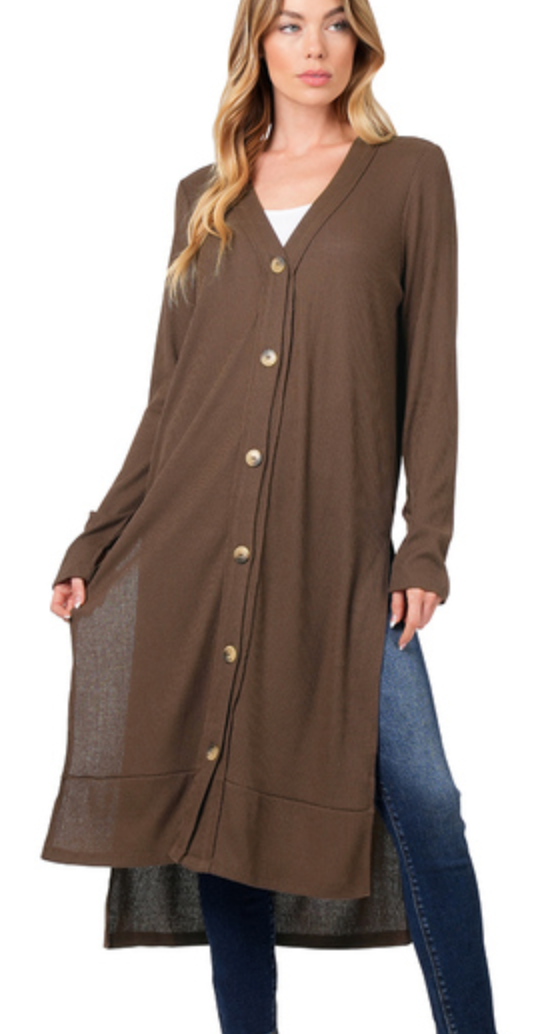 RIBBED LONG CARDIGAN