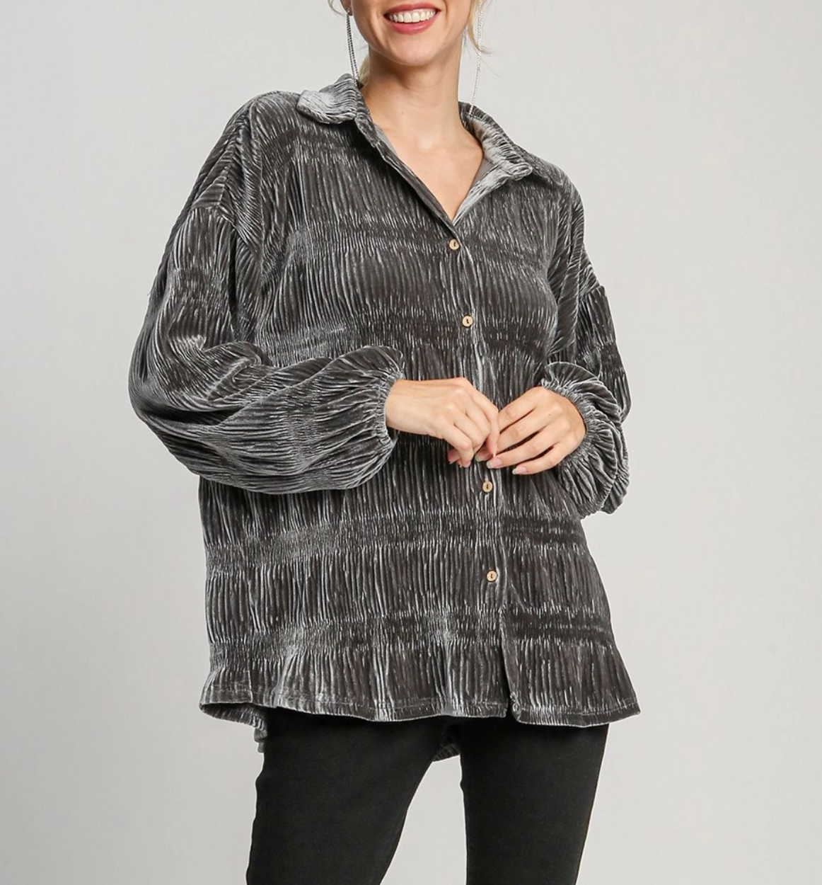 TIERED SMOCKED VELVET TOP