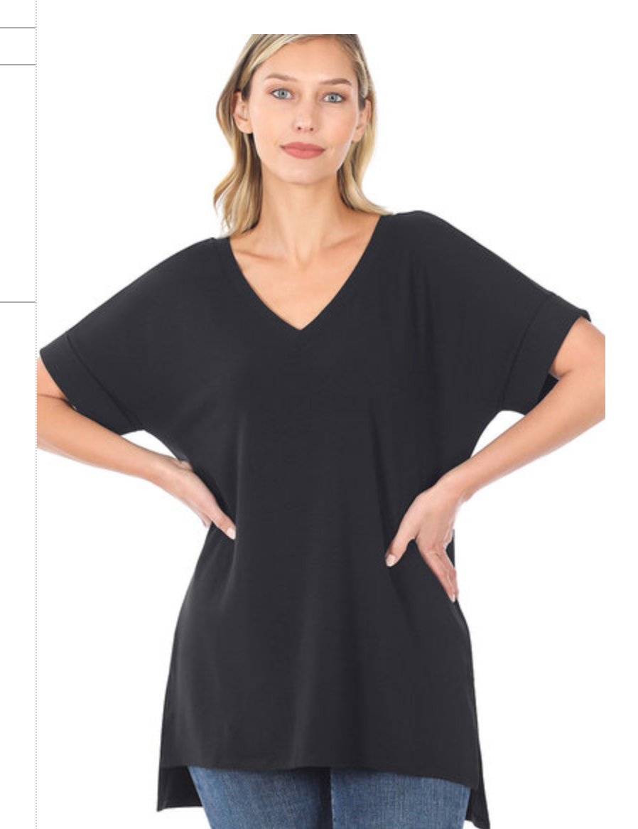 ROLLED SLV V-NECKHI-LO HEM