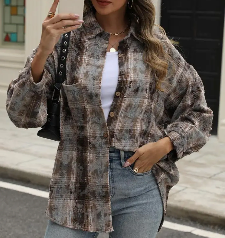 PLAID SHACKET CHCK'D RIPPED