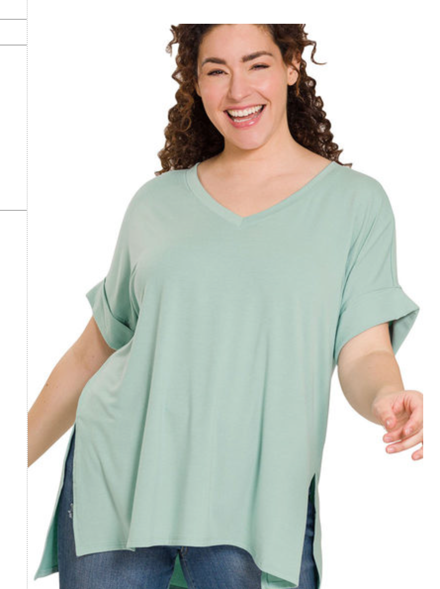 ROLLED SLV V-NECKHI-LO HEM