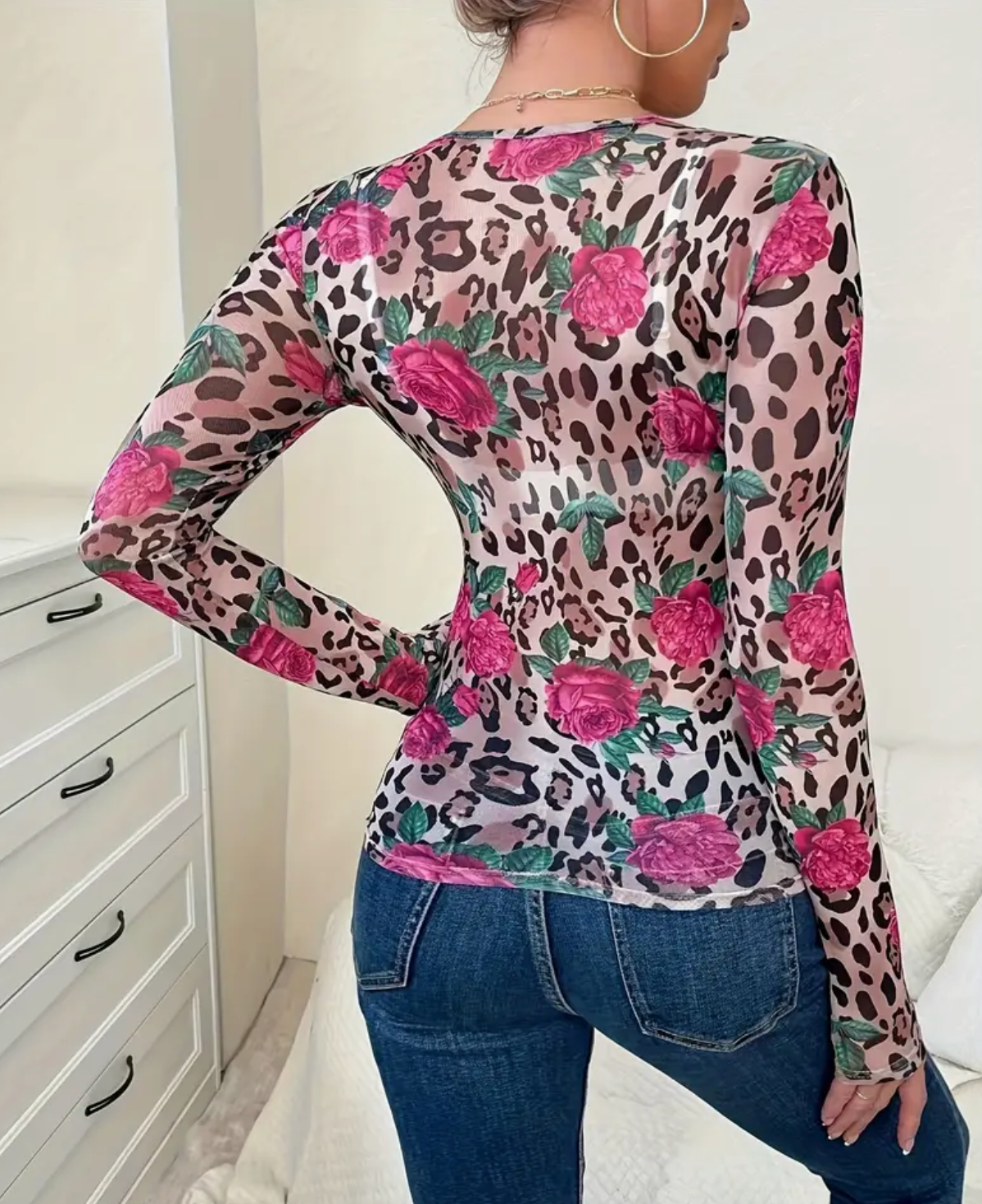 FLORAL LEOPARD MESH TOP