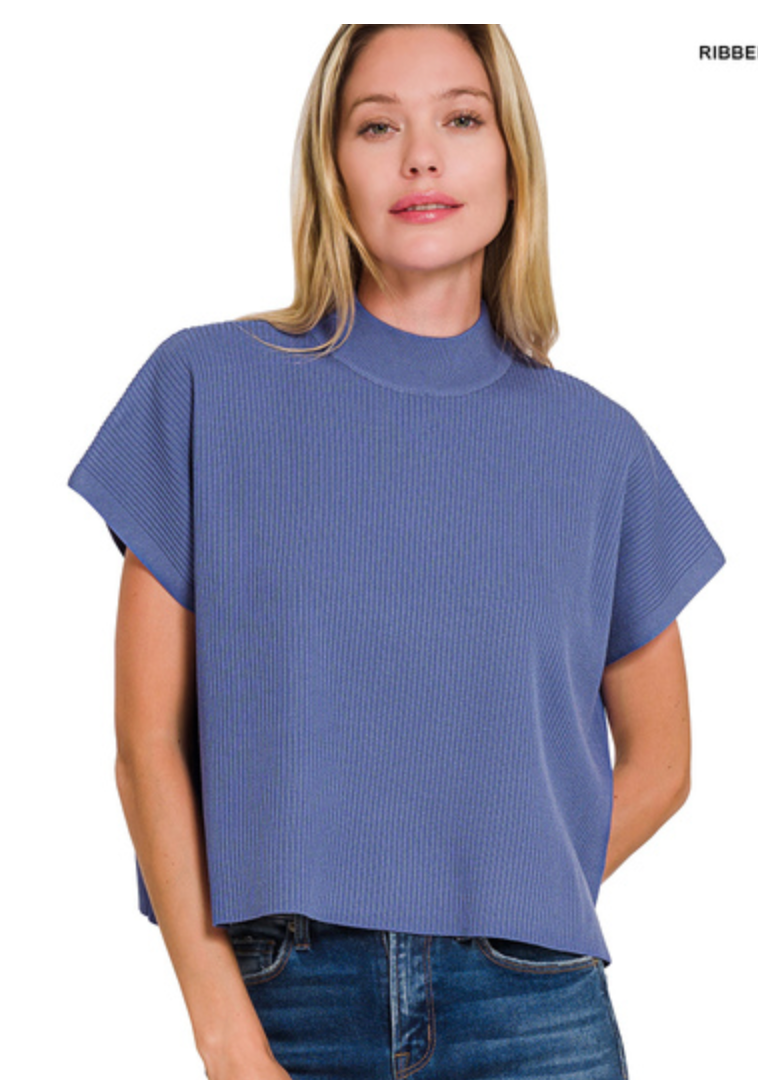 MOCK NECK S/SLV BOXY SWTR