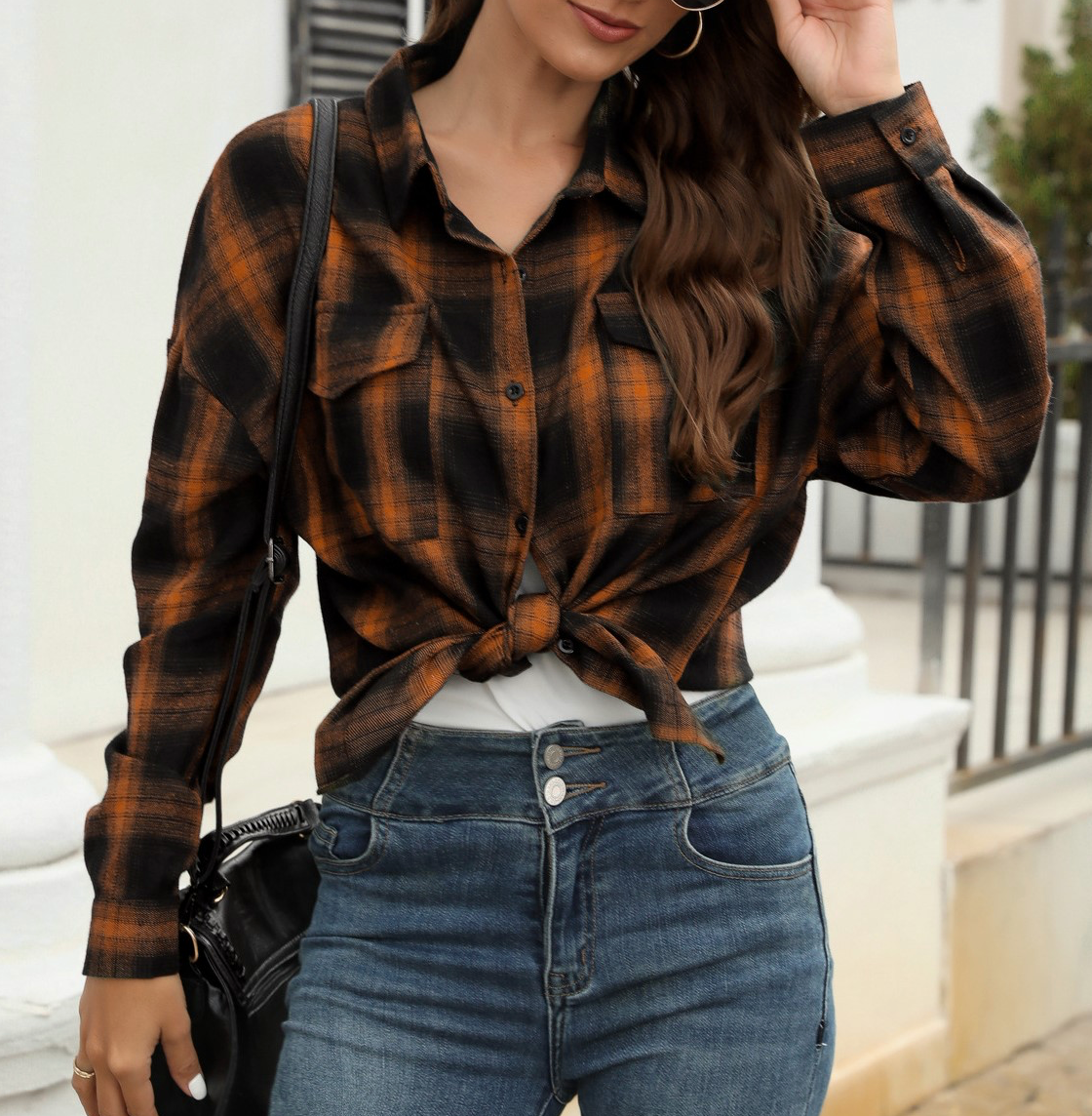 POLO COLLAR PLAID SHIRT