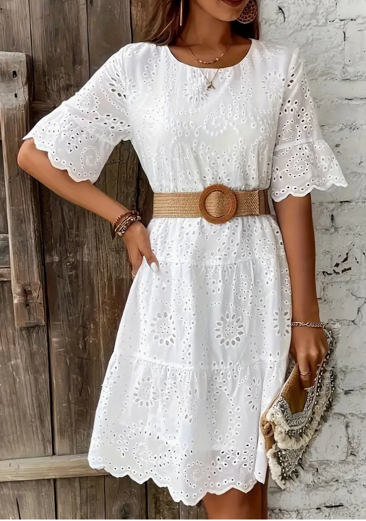EYELET MIDI DRESS