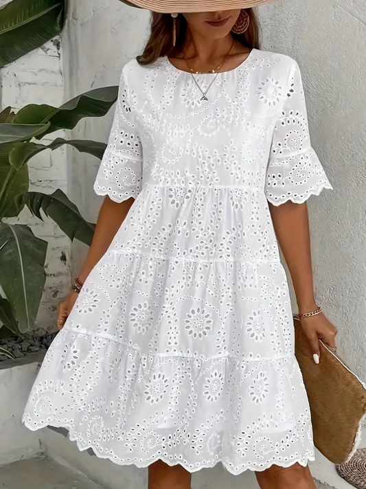 EYELET MIDI DRESS