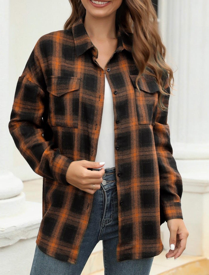 POLO COLLAR PLAID SHIRT