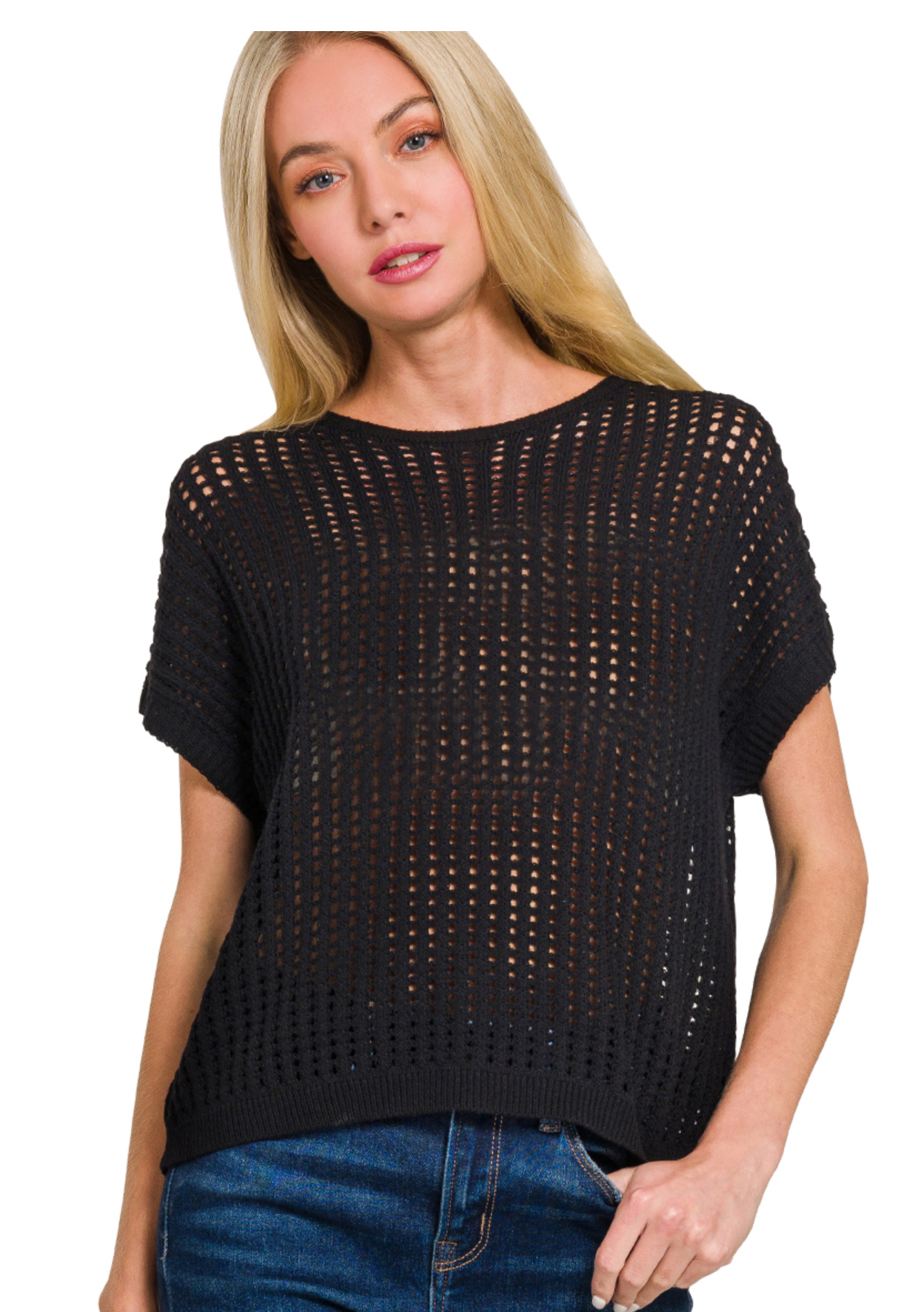 CROCHET KNIT SHEER SWEATER