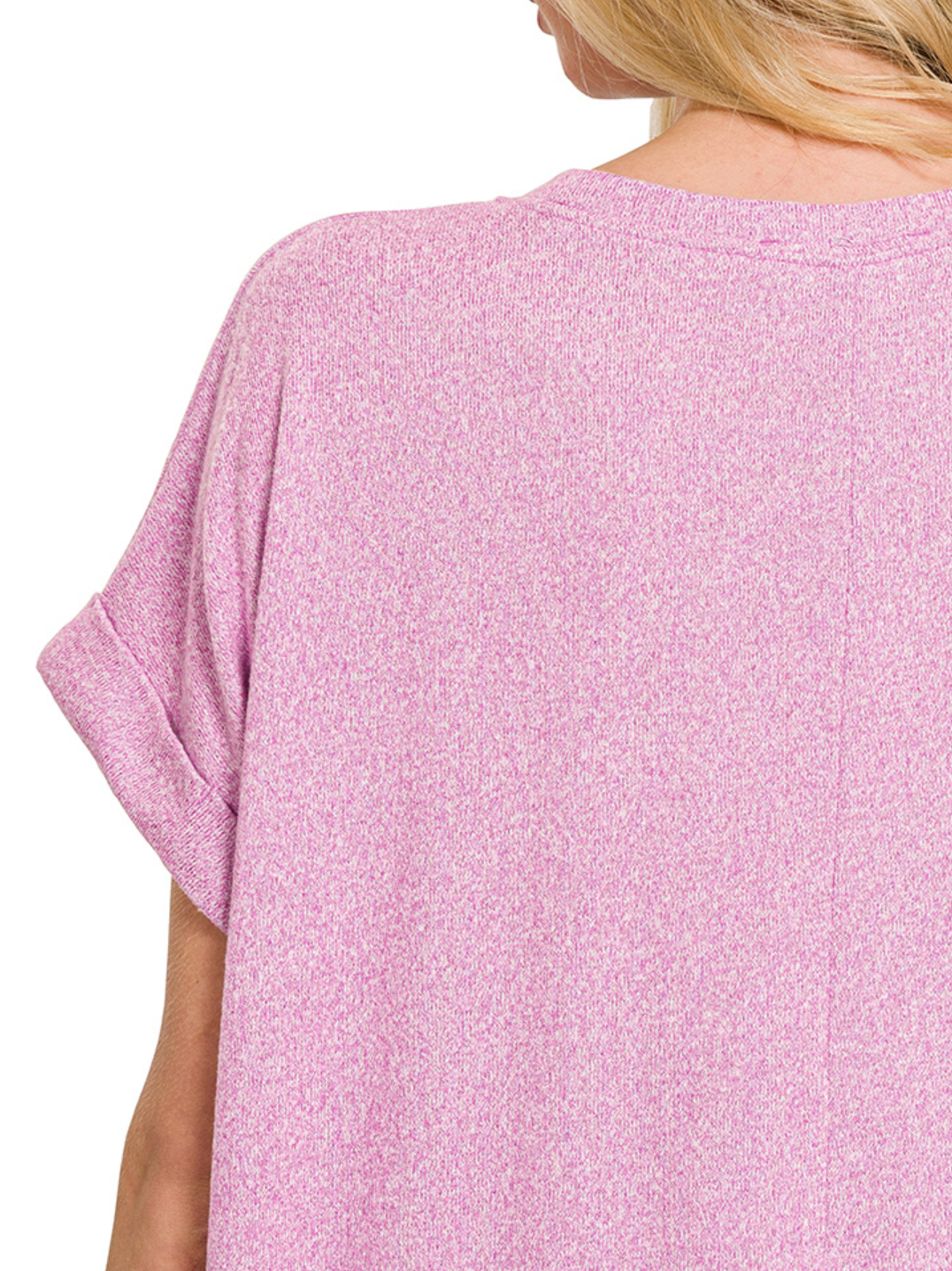 SOFT MELANGE HACCI S/SLV RD NK TOP