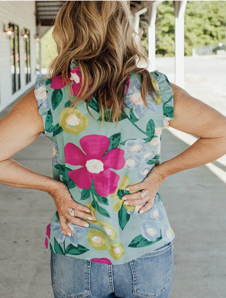 FLORAL PRINT SLVLESS TOP