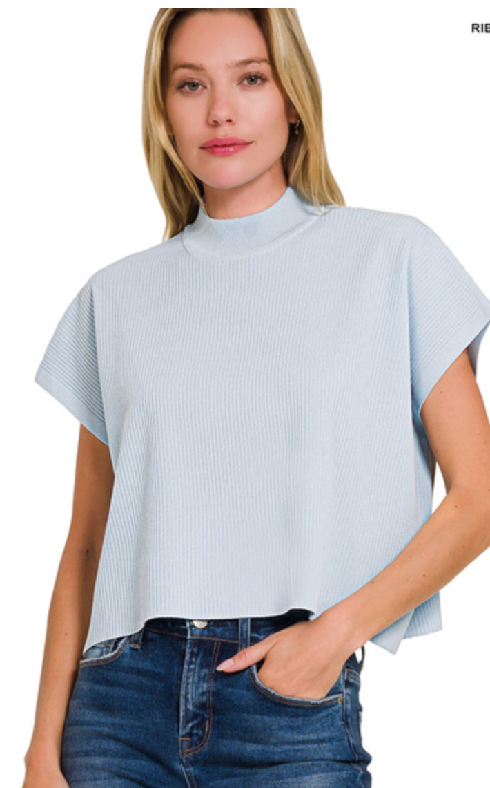 MOCK NECK S/SLV BOXY SWTR