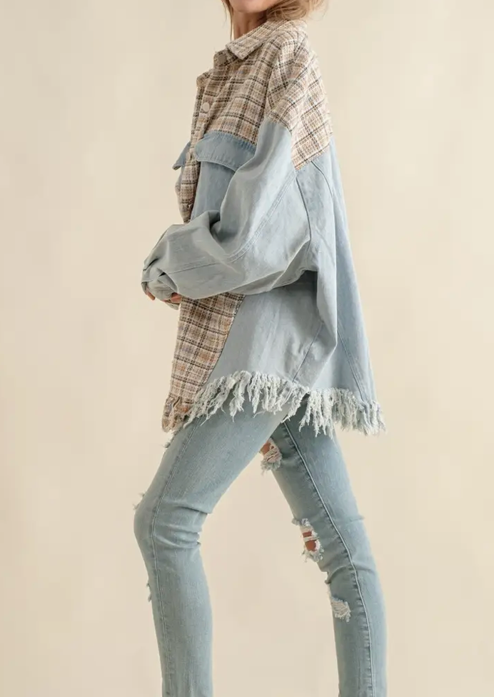 TWEED MIXED DENIM SHACKET
