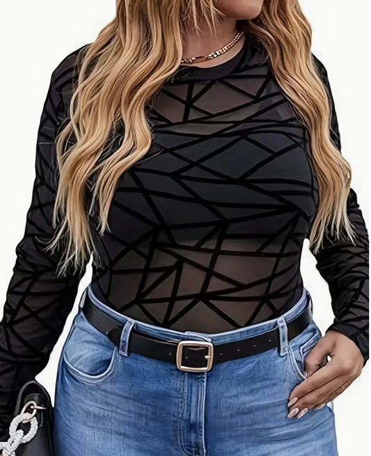 MESH GEOMETRC L/SLV TOP