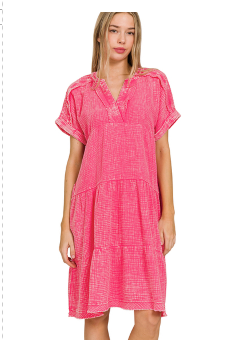 WSHD GAUZE V-NK DRESS