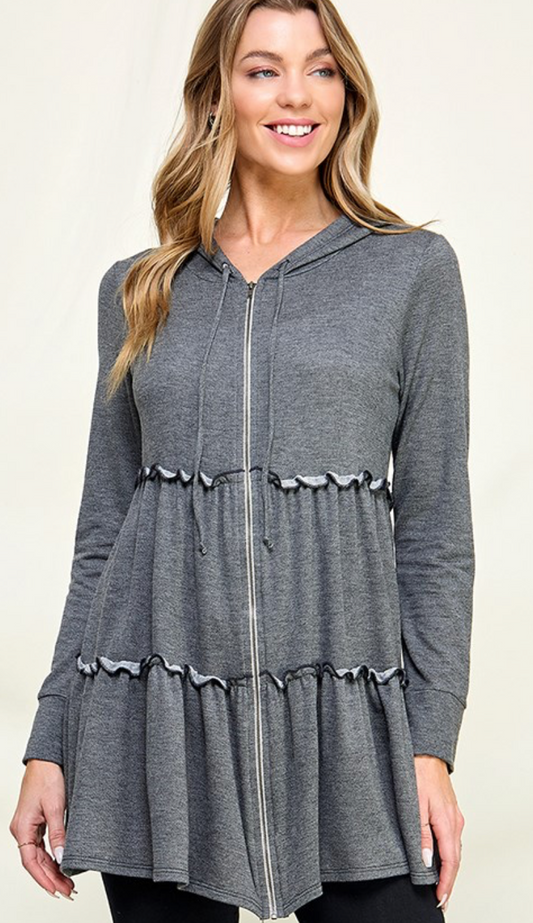 TIERED HOODIE ZIP UP