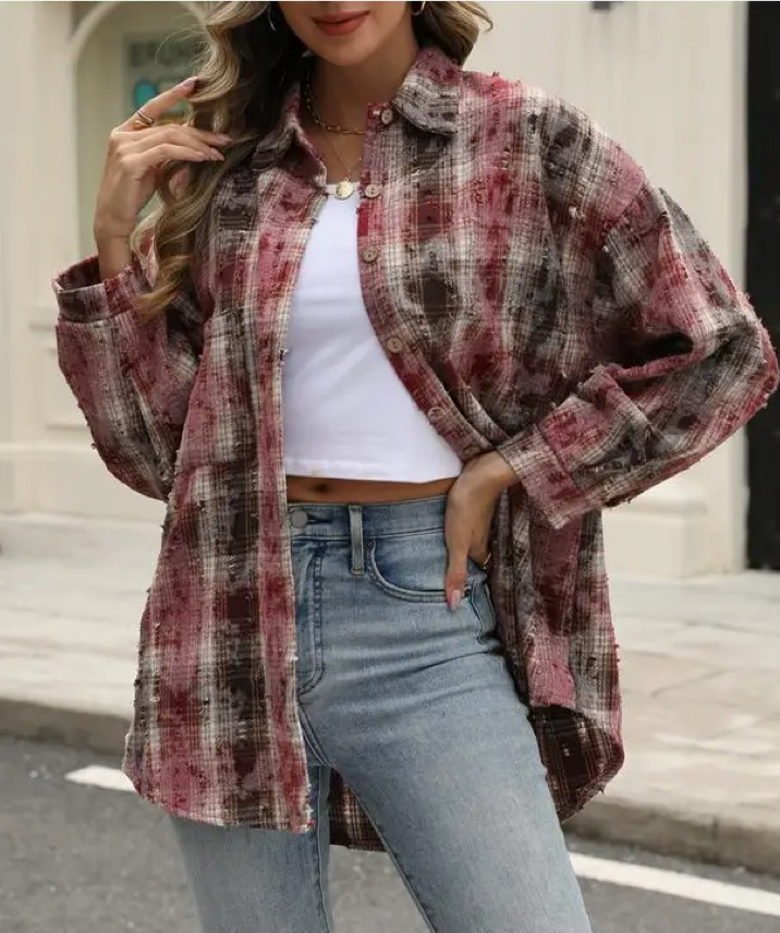 PLAID SHACKET CHCK'D RIPPED