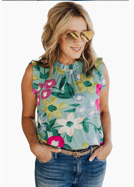 FLORAL PRINT SLVLESS TOP