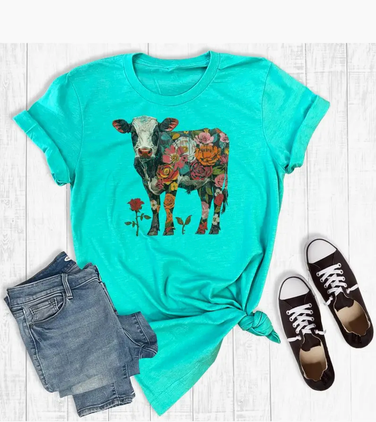 FLORAL COW TEE