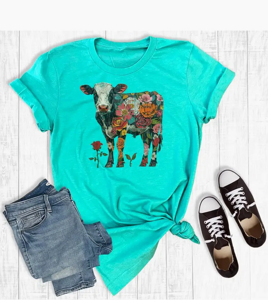 FLORAL COW TEE