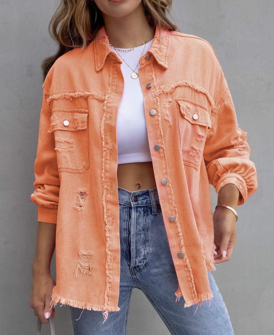 DENIM JACKET DISTRESSED TOP