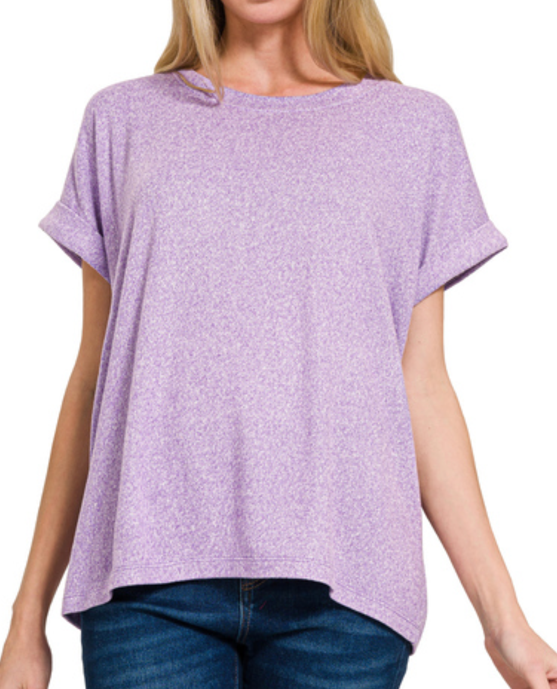 SOFT MELANGE HACCI S/SLV RD NK TOP