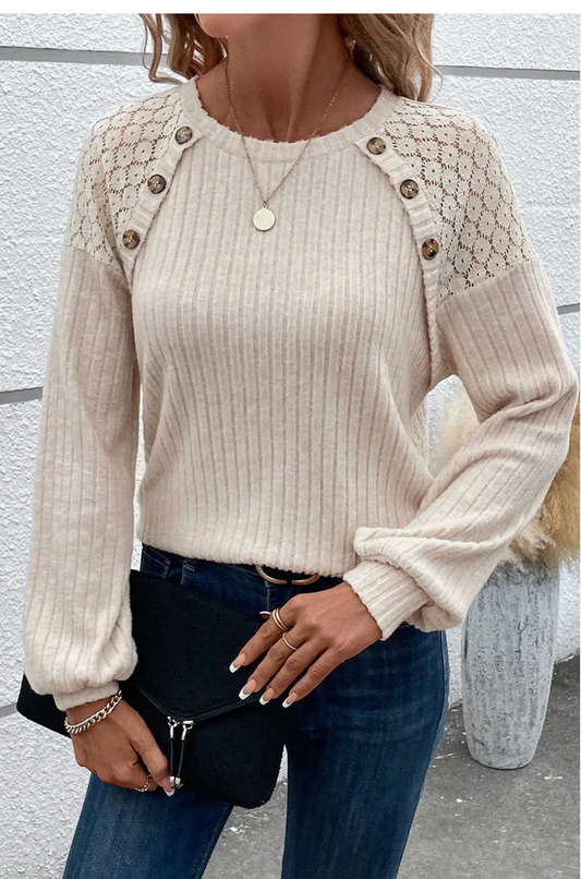 RIBBED LACE RAGLAN SLV