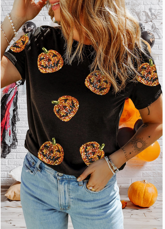 SEQUIN PUMPKIN FACE TEE