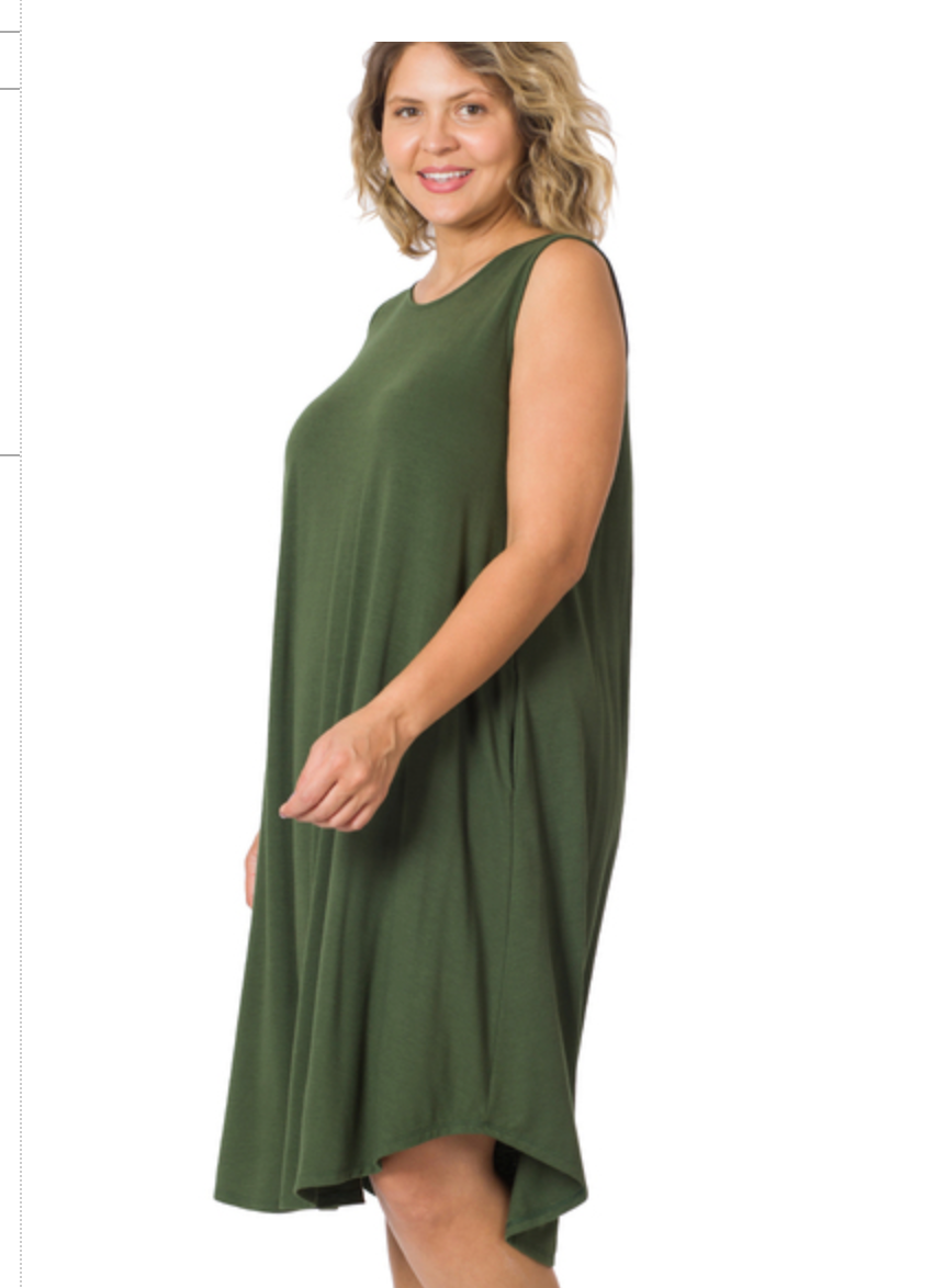 SLVLSS RD NK/HEM MIDI DRESS